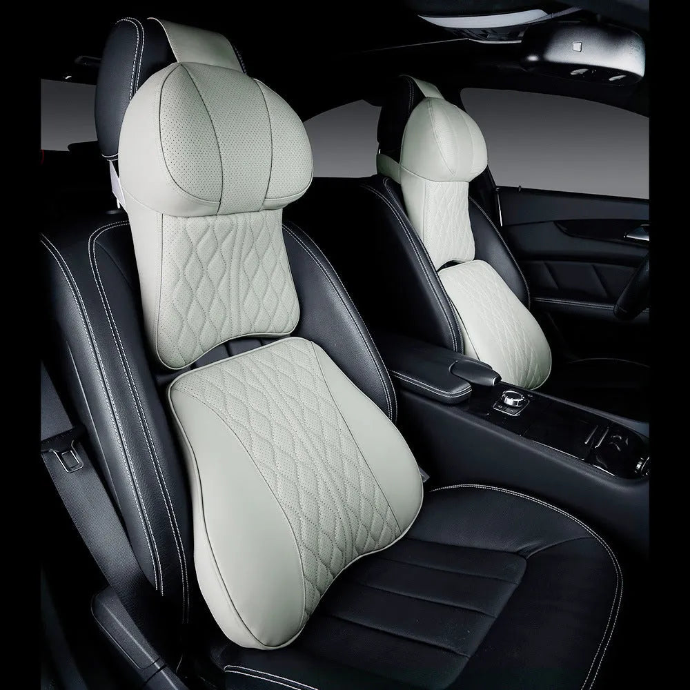 Car neck pillow and lumbar support set with wavy pattern design in polyester fabric