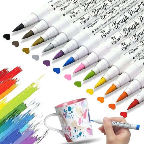 Set of acrylic gouache marker pens for hand-lettering and greeting card art projects in various colours.