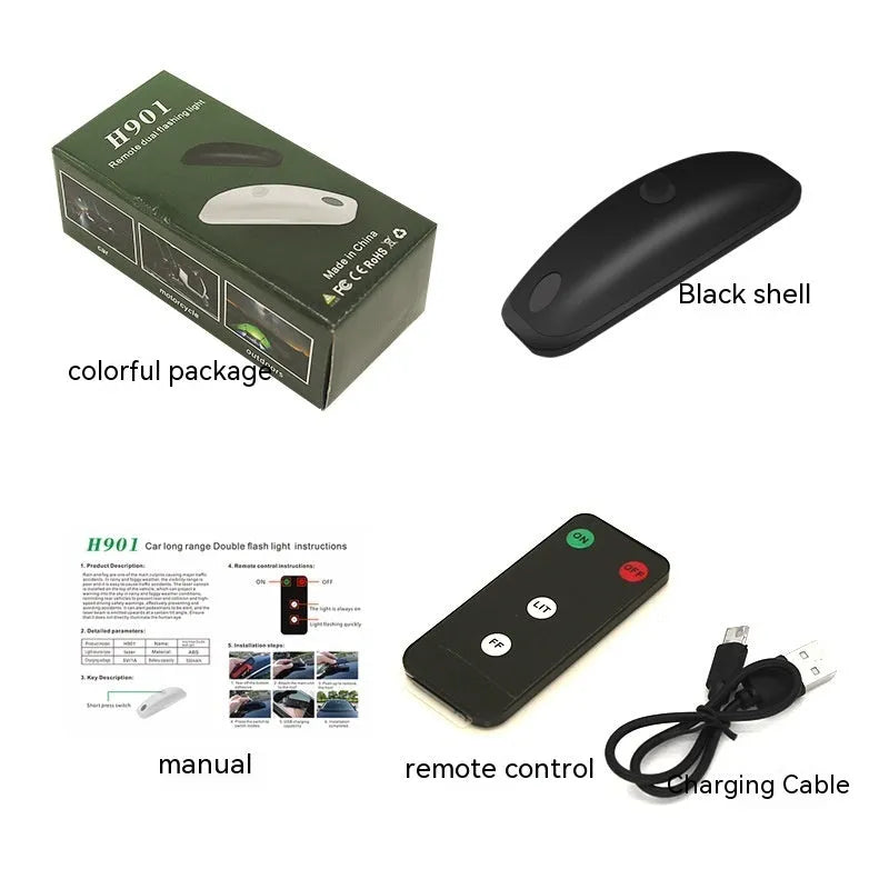 Remote controlled car strobe warning light for vehicle anti-collision protection in rain fog conditions