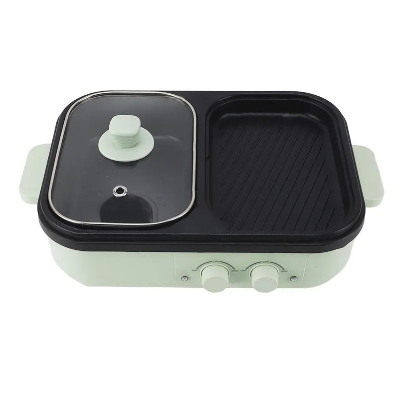 White or green multi-functional electric cauldron and frying oven appliance with mechanical controls