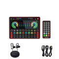 G4 professional sound card mixer with colourful LCD display, connected microphone, and included cables and remote control.