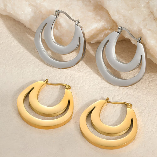 Pair of 18K gold plated geometric stainless steel French earrings with round ring minimalist design for women