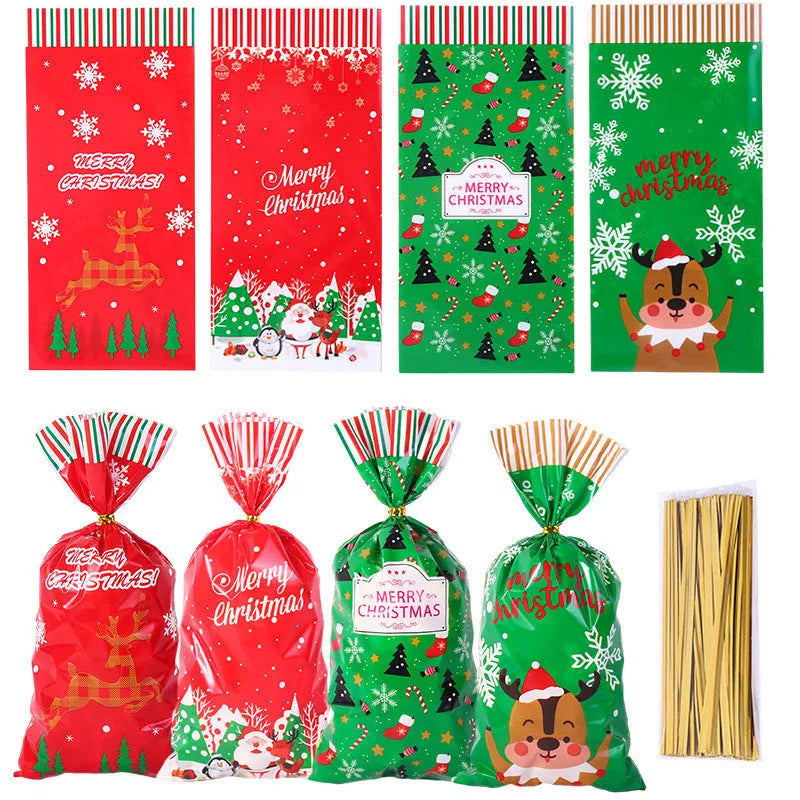 Pack of 50 transparent OPP Christmas gift tying packing bags in flat 13x27cm size