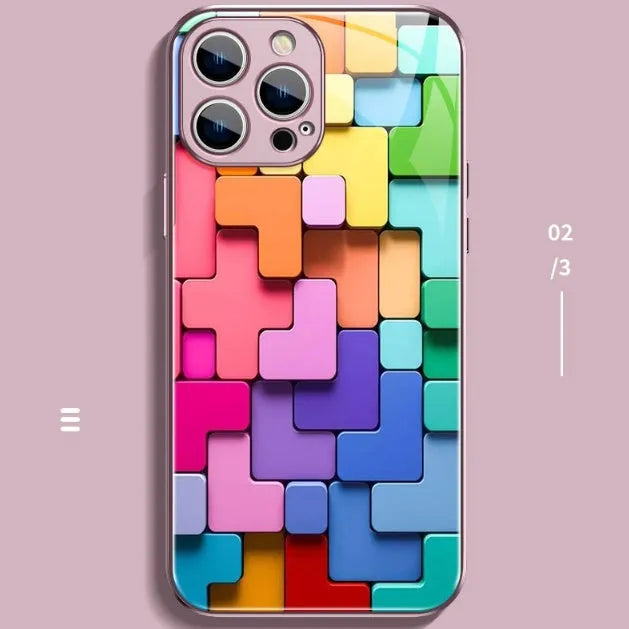 Silicone iPhone case with colourful building block cartoon geometric design on back cover