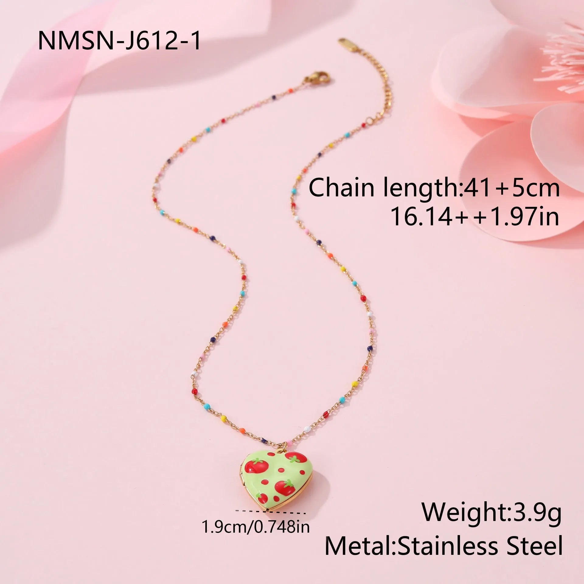 Stainless steel fruit pendant necklace with 18K gold plating on 41-50cm chain