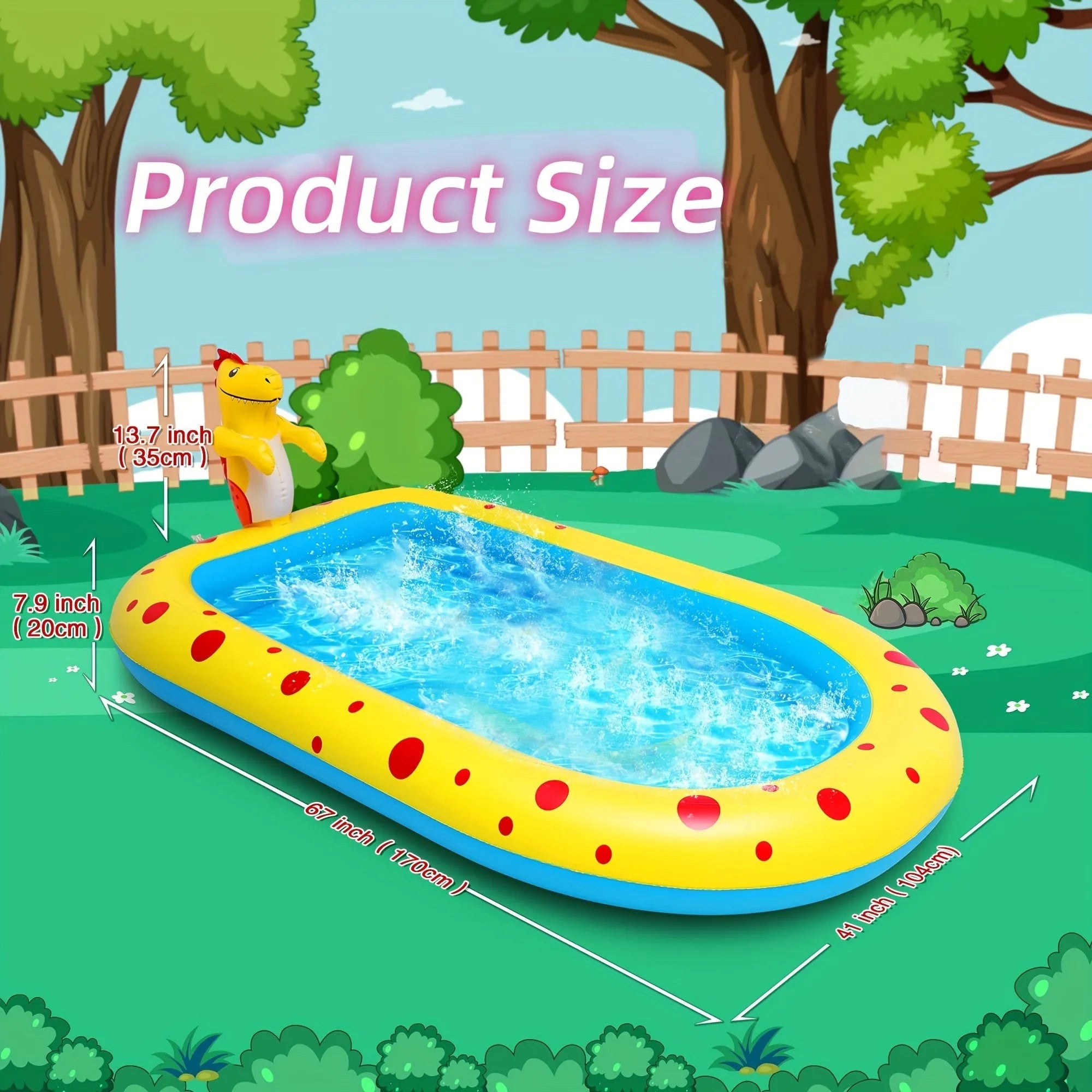 Blue dinosaur water spray pool mat with shark graphics measuring 170x105cm