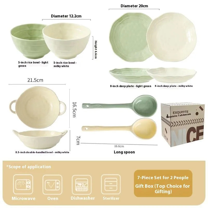 Seven-piece solid colour ceramic tableware set in a gift box, modern simple style.