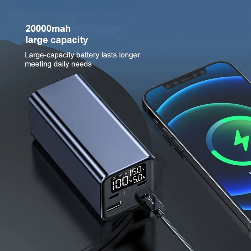 Black 65W metal power bank for laptop charging with 20000mAh capacity