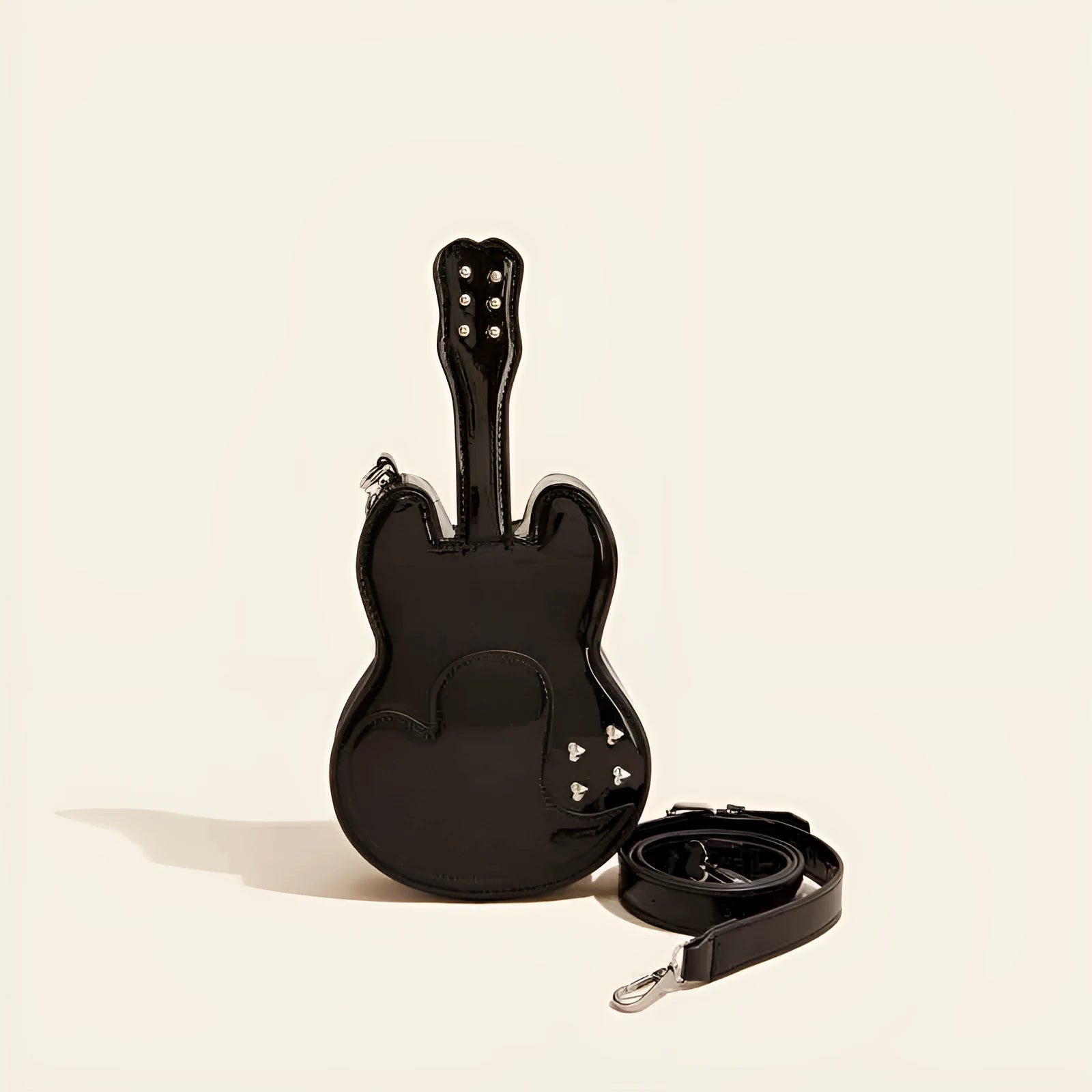 Guitar creative arts design crossbody shoulder bag in five colour options showing front and side views