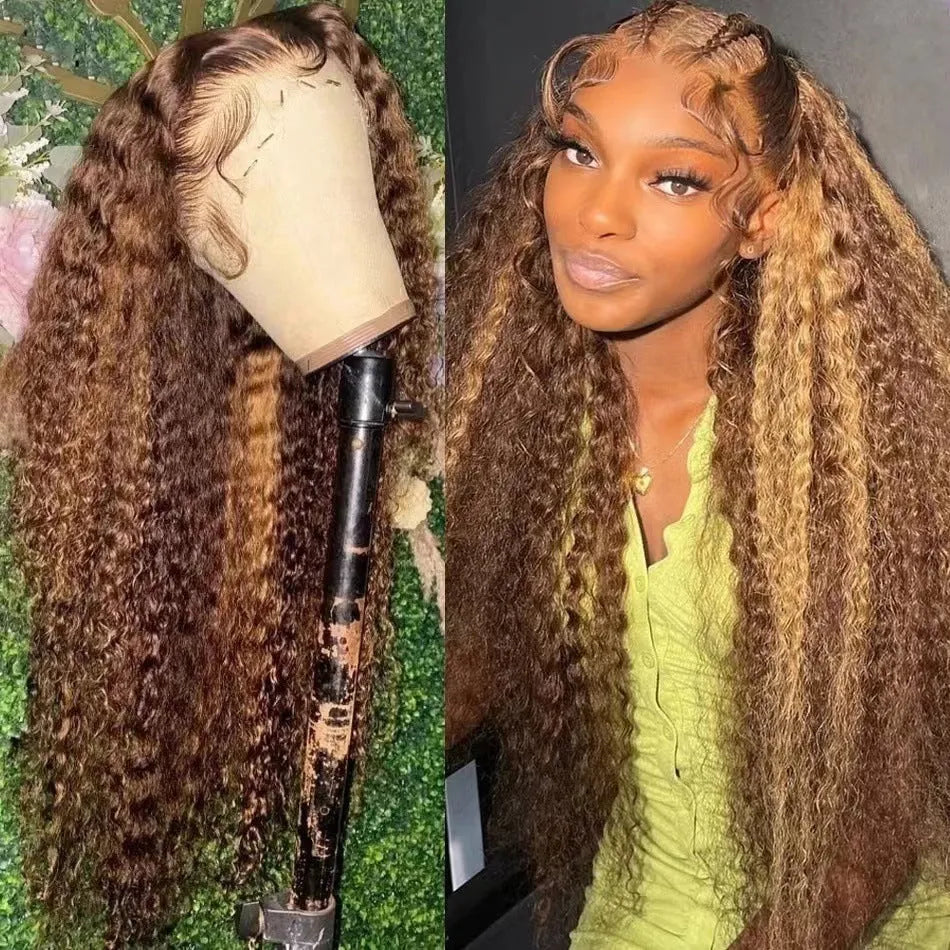 Front lace wig with African black gradient colour and big wave pattern, showing side bangs style