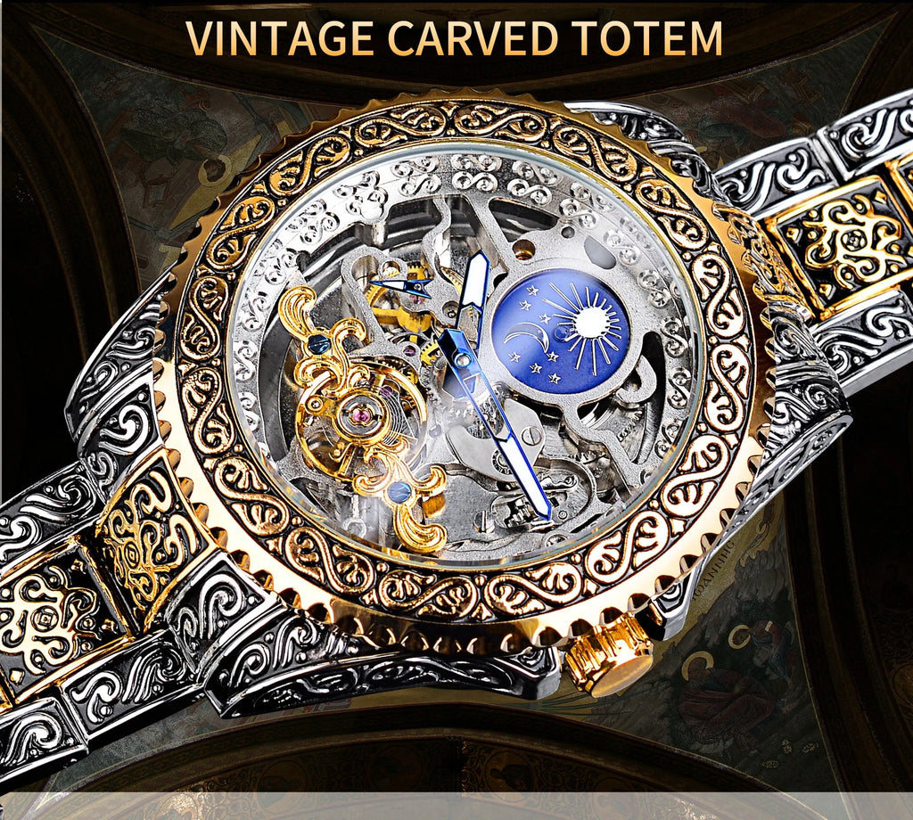 Forsining skeleton tourbillon mechanical watch with stainless steel case and bracelet