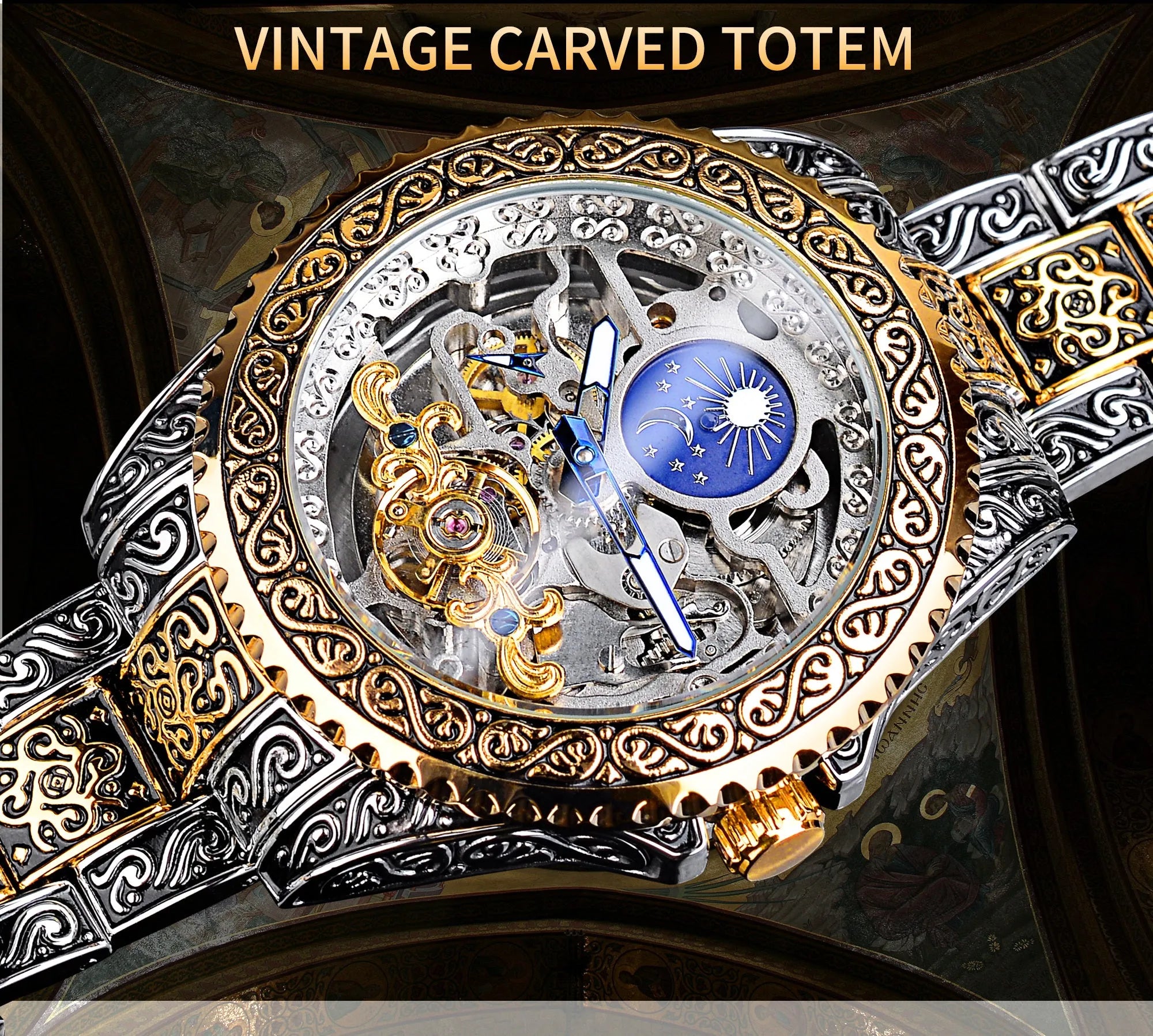 Forsining skeleton tourbillon mechanical watch with stainless steel case and bracelet