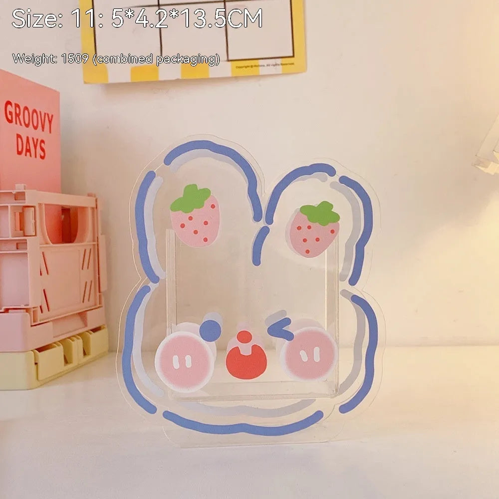 Square clear acrylic storage box with colourful character designs for pens and stationery