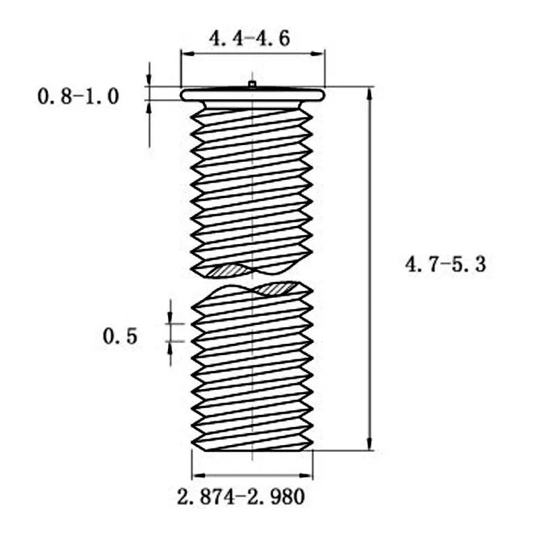 Whitened 304 stainless steel A2-70 welding screw on white background showing threads and flat head