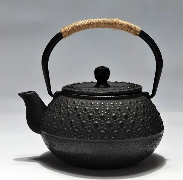 Japanese-style cast iron teapot with decorative patterns and 0.9L capacity for brewing tea