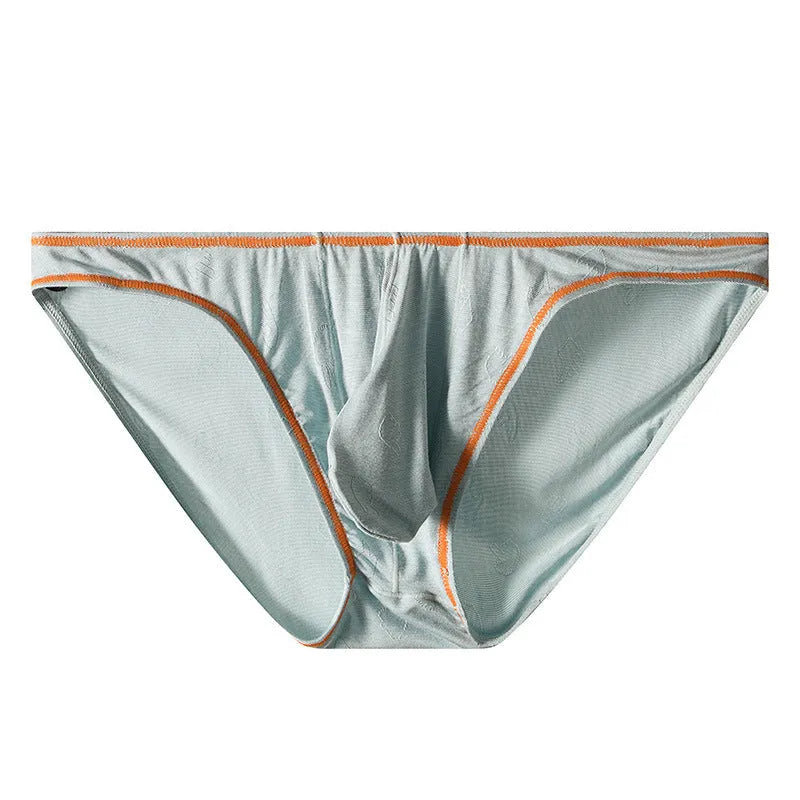 Men's ice silk modal butt-lift underwear shown in dark gray, pink, yellow green, blue, and sky blue colours.