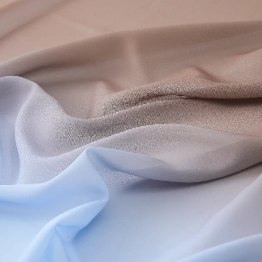 Long lightweight chiffon summer scarf for women draped to show its 175cm length and soft fabric.