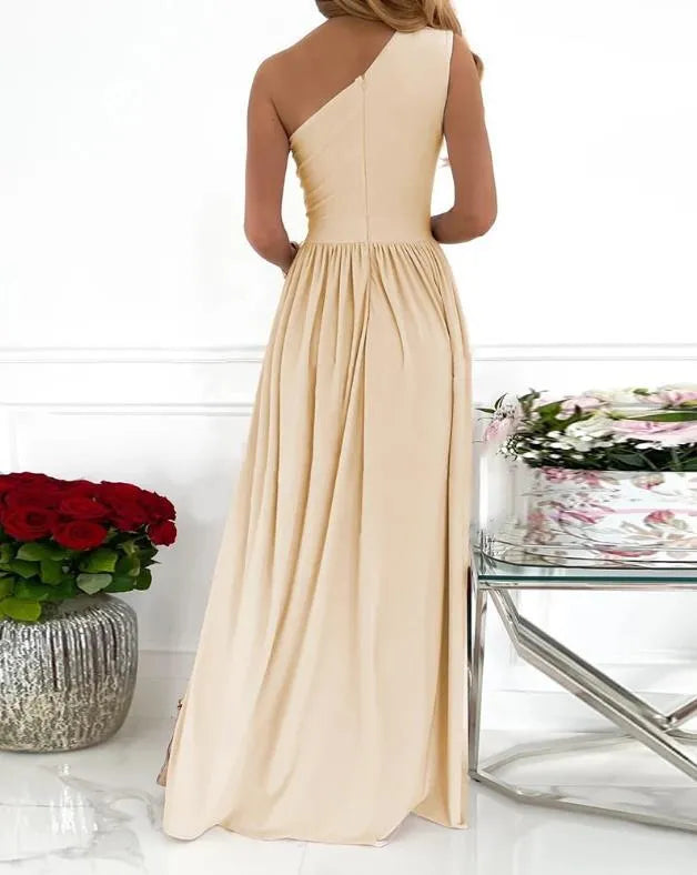 Women's one shoulder high split cutout sleeveless maxi dress in soft fabric