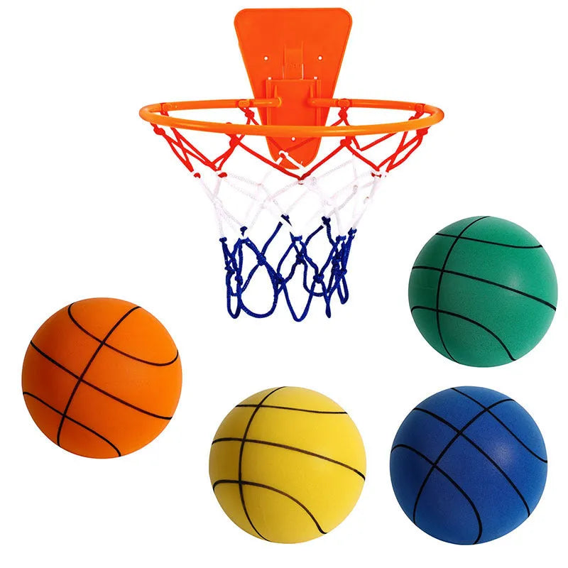 Silent foam basketball set in assorted colours with blue storage box