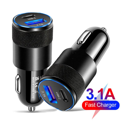 Aluminium alloy mobile phone car charger showing compact design and vehicle power connection