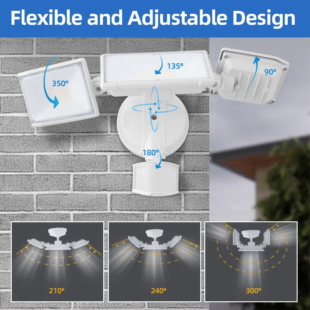 White 120V LED motion sensor security flood light with wall mount bracket