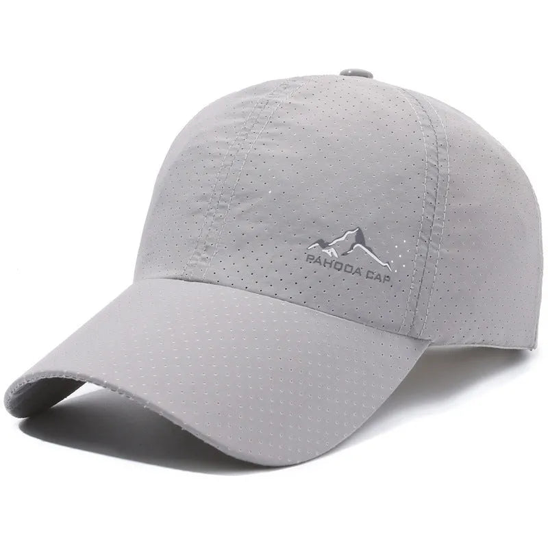 Adjustable baseball cap in polyester fabric on a solid colour background, showing dome crown and strap.