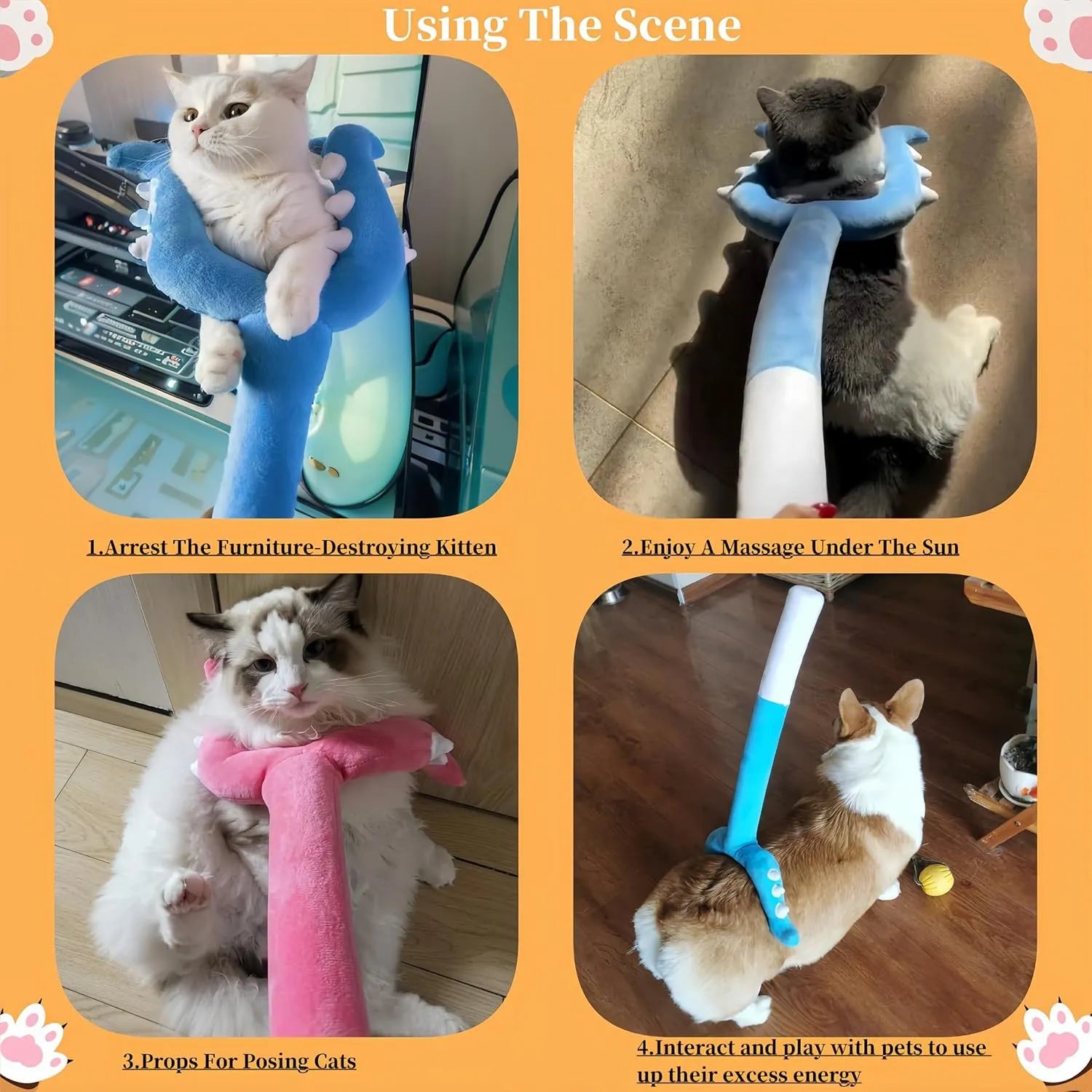 Blue or pink plush cat wand toy measuring 70cm long for interactive pet play