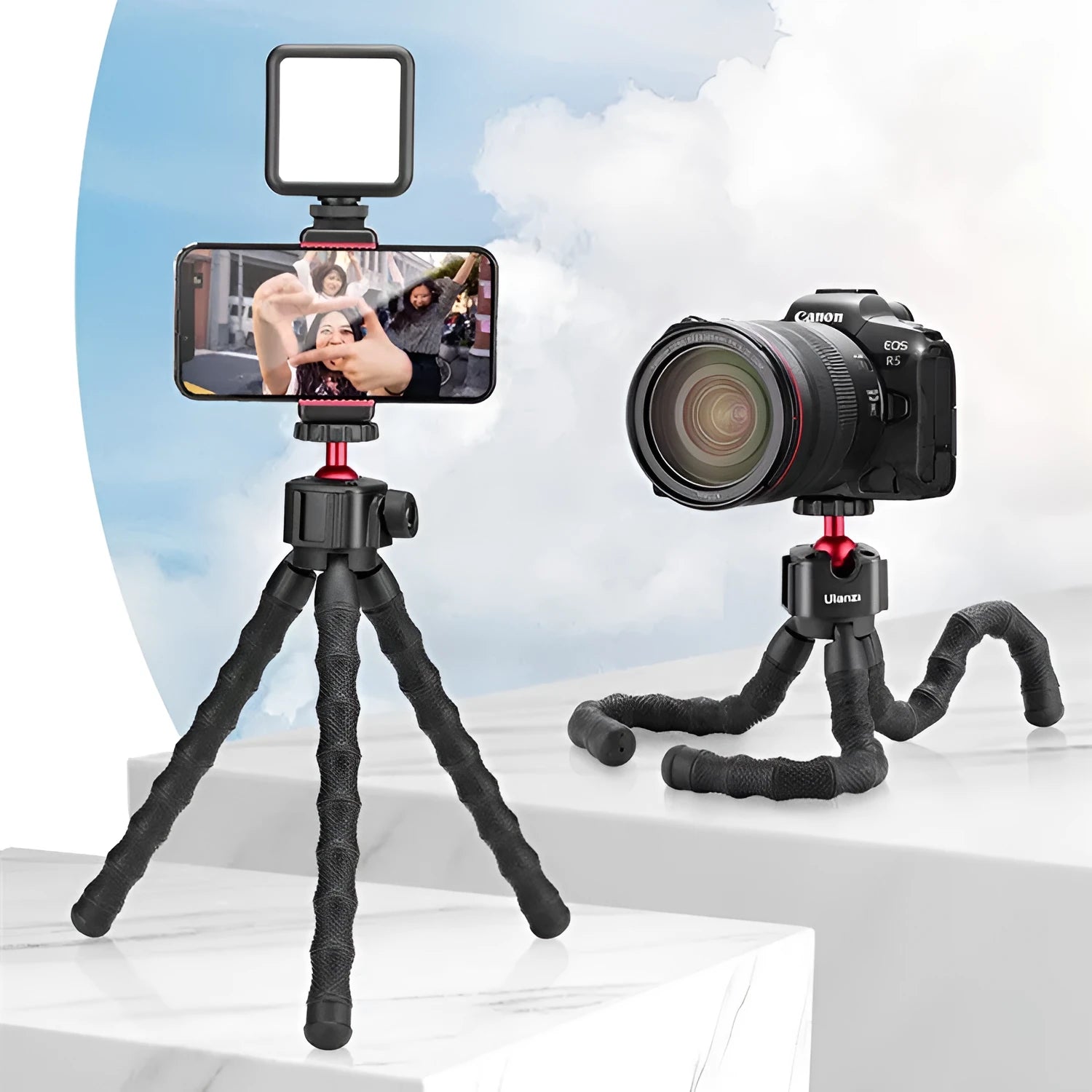 Aluminium photography video vlog tripod kit with adjustable legs in matte black finish