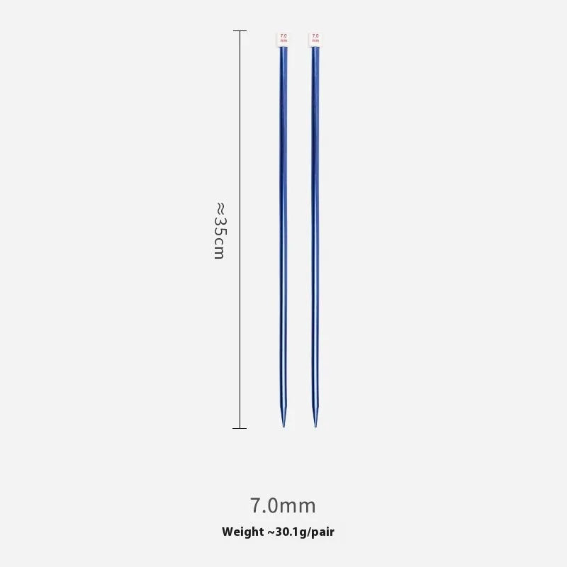 Set of crochet hooks in various sizes from 2.0mm to 10.0mm, each with a protective cap on a lengthened handle.