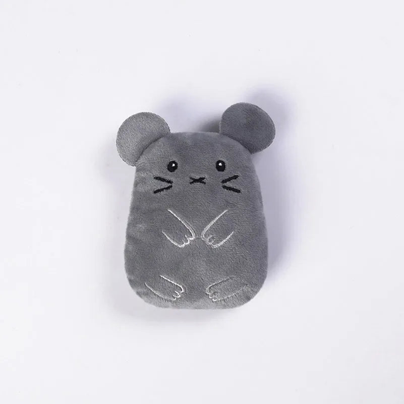 Compact plush catnip toy for teeth grinding and chewing, shown in one of six colour options