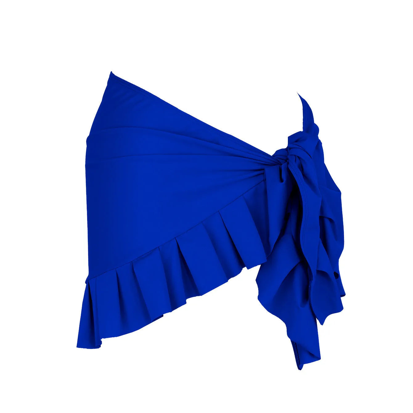 Women's solid colour single-shoulder two-piece swimsuit with high-waist bottoms on a mannequin.
