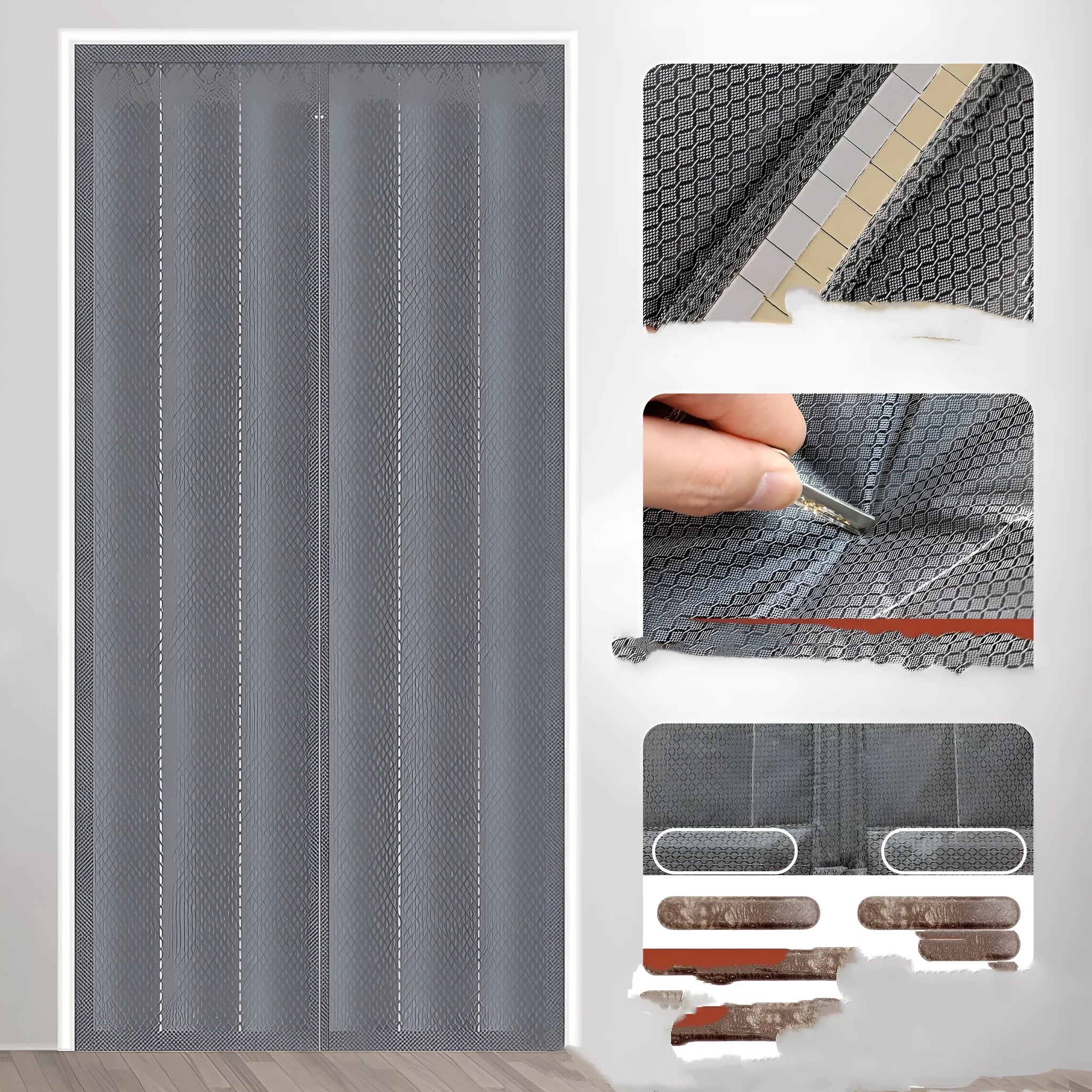 Full seam long magnetic strip cotton door curtain in New Chinese style hanging in a doorway.