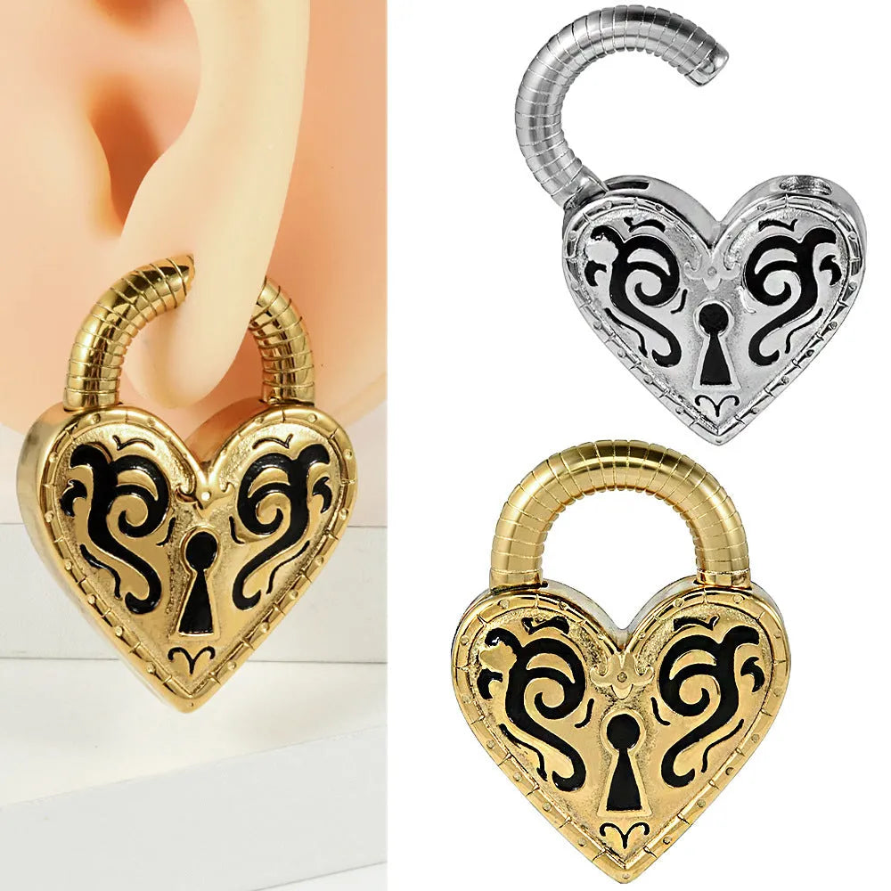 Women's stainless steel heart-shaped earrings with electroplated gold finish