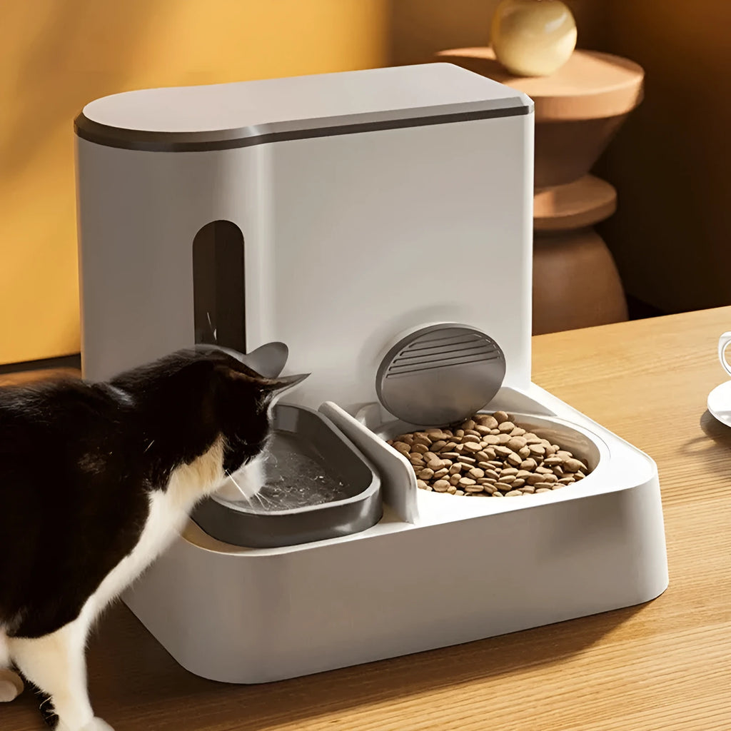 Cat automatic pet feeder water dispenser with integrated double bowl system