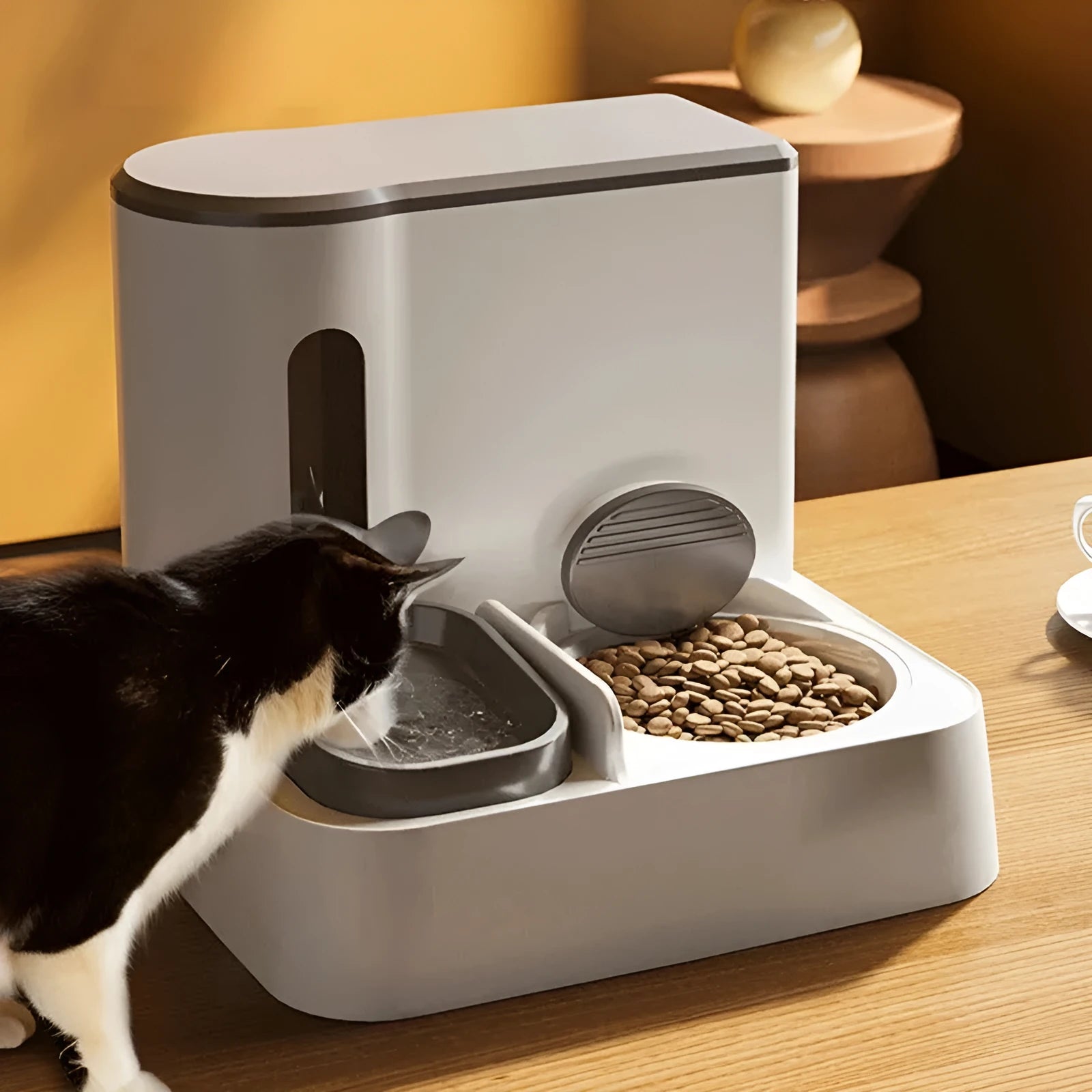 Cat automatic pet feeder water dispenser with integrated double bowl system