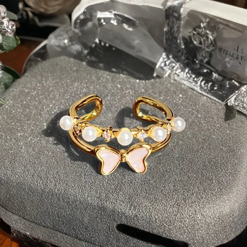 Adjustable vintage copper gourd ring with oil-dripping colour finish and inlaid zircon gemstones