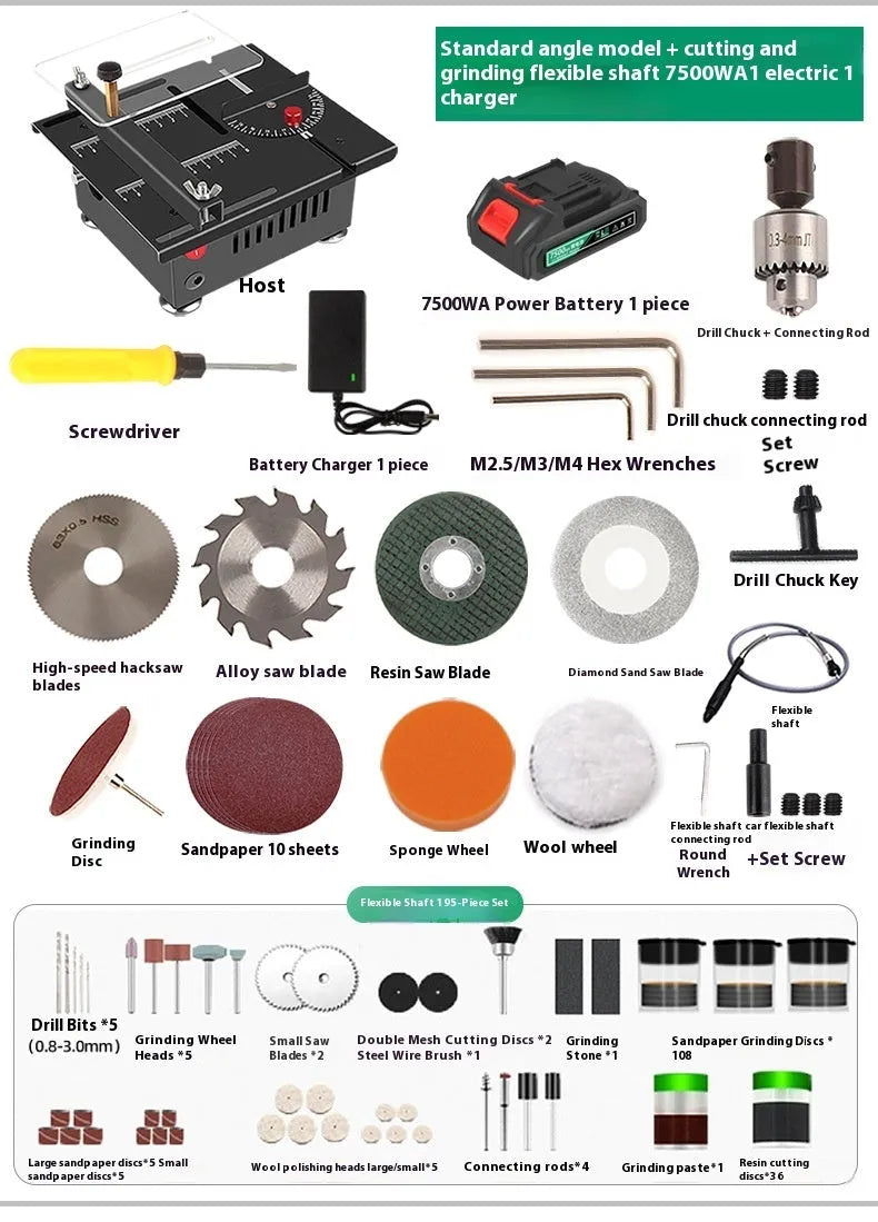 Metal lithium ion micro desktop saw body with US charger for household cutting