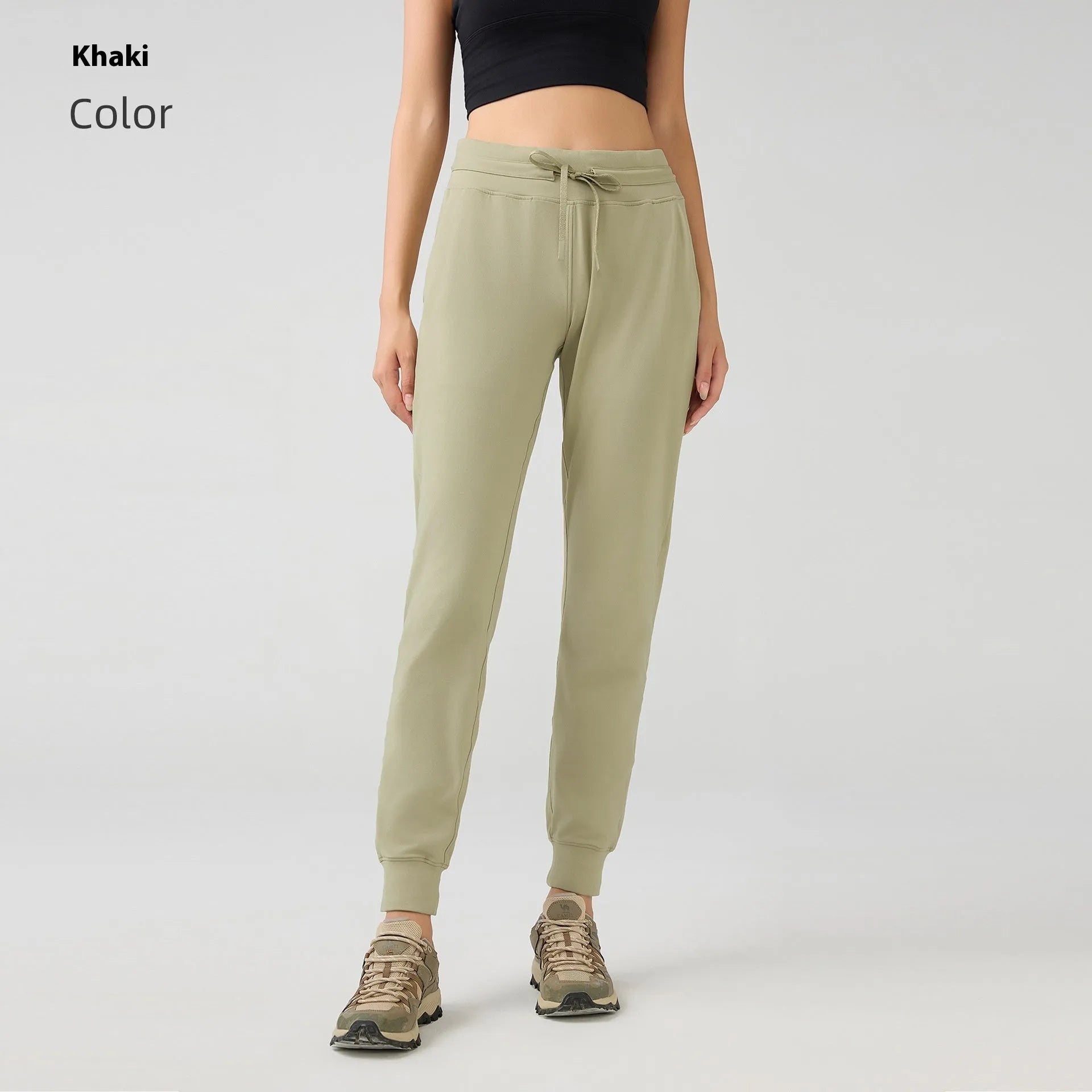 Women's high waist yoga pants in cotton blend fabric with drawstring waist in Belgian Blue colour