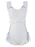 Women's backless one-piece swimsuit in solid Milky White, made from nylon.