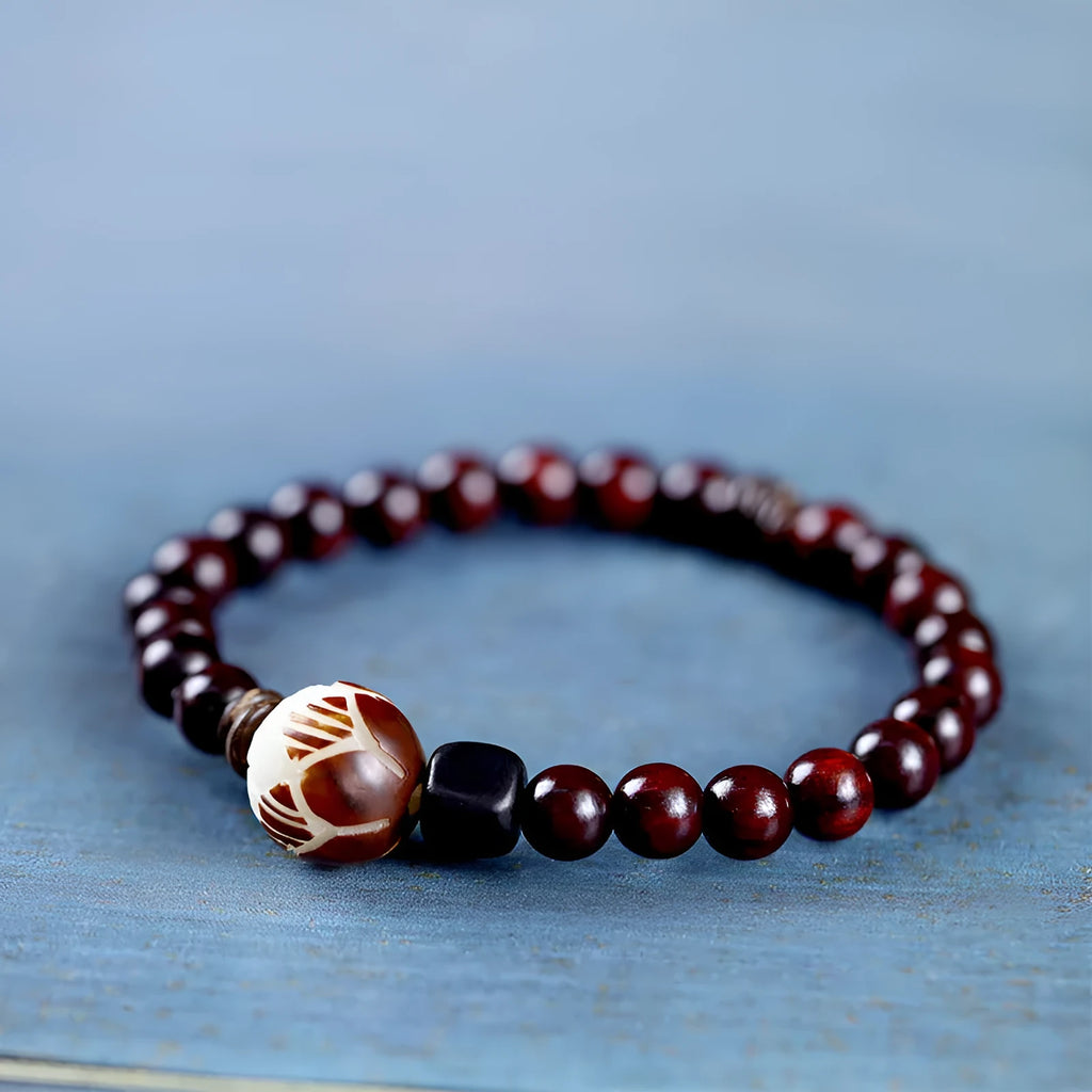 Rosewood flower bracelet with 10mm retro design and 6mm ring details