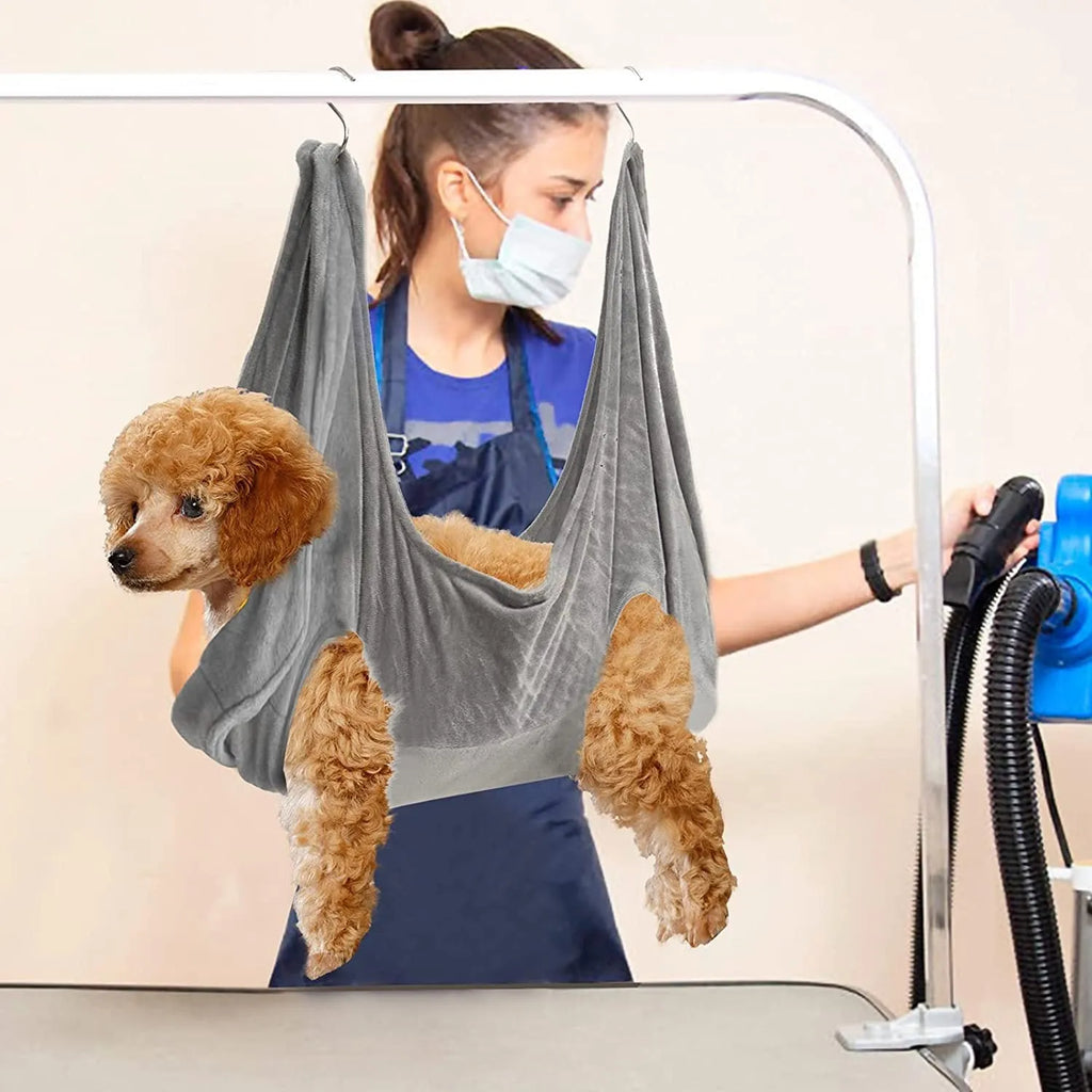 Dog grooming hammock in blue cloth for bathing and nail trimming for small medium large dogs and cats