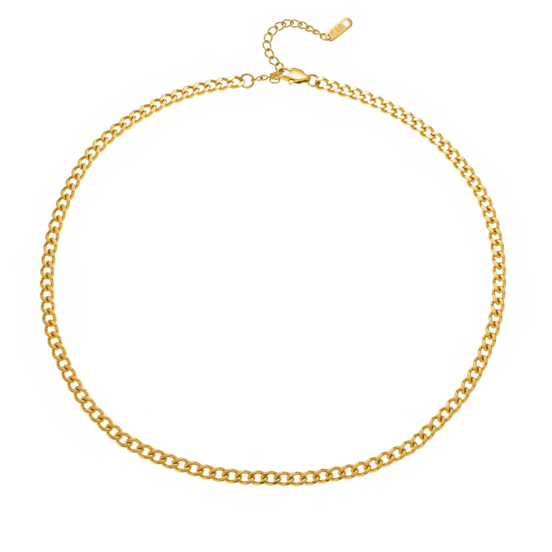 Gold or silver titanium steel necklace with a personalised letter, number, or heart pendant on a 40.5cm chain.
