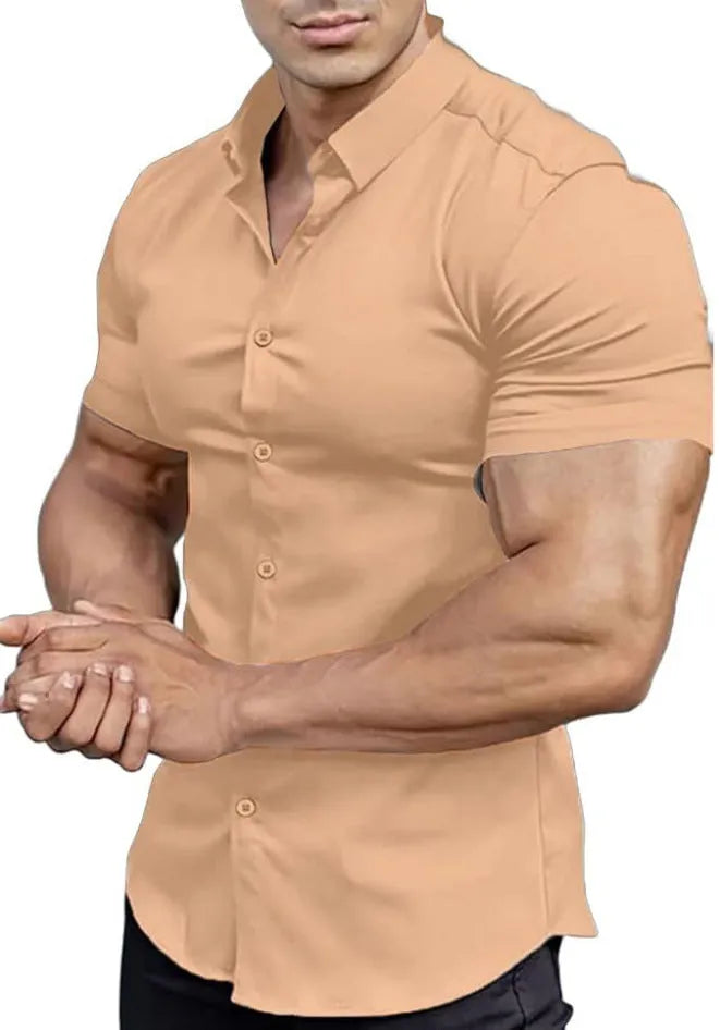 Men's short sleeve casual printed shirt with collar in a choice of colours.