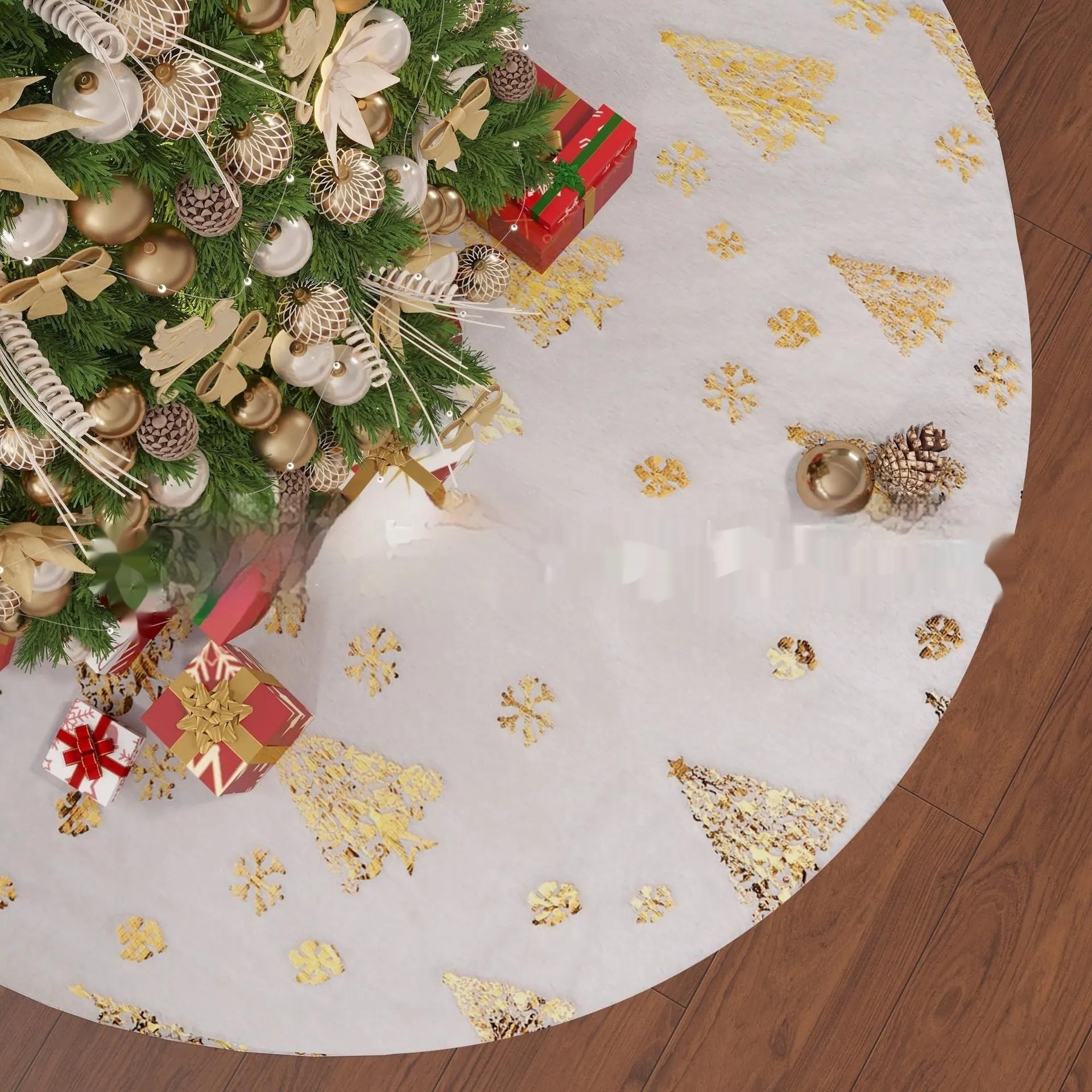 Plush Christmas tree style floor mat rug in a festive home entrance setting.