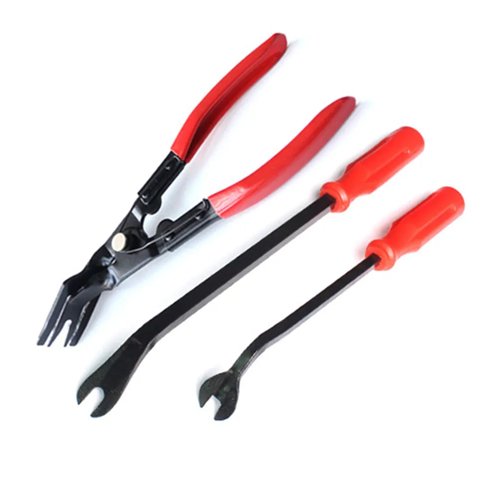 Red handle steel light switch pliers for General Motors automotive door panel nailing and clip repair