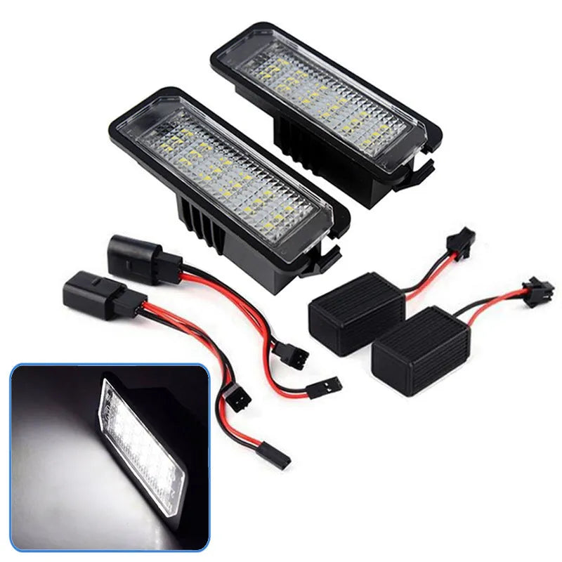 Two Volkswagen LED license plate light bulbs with built-in CANBUS for Golf, Polo, Phaeton models
