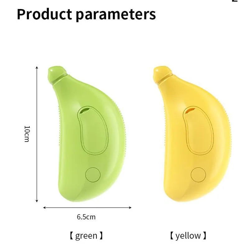 Green rechargeable cat steam brush with round teeth and cat paw ends for grooming