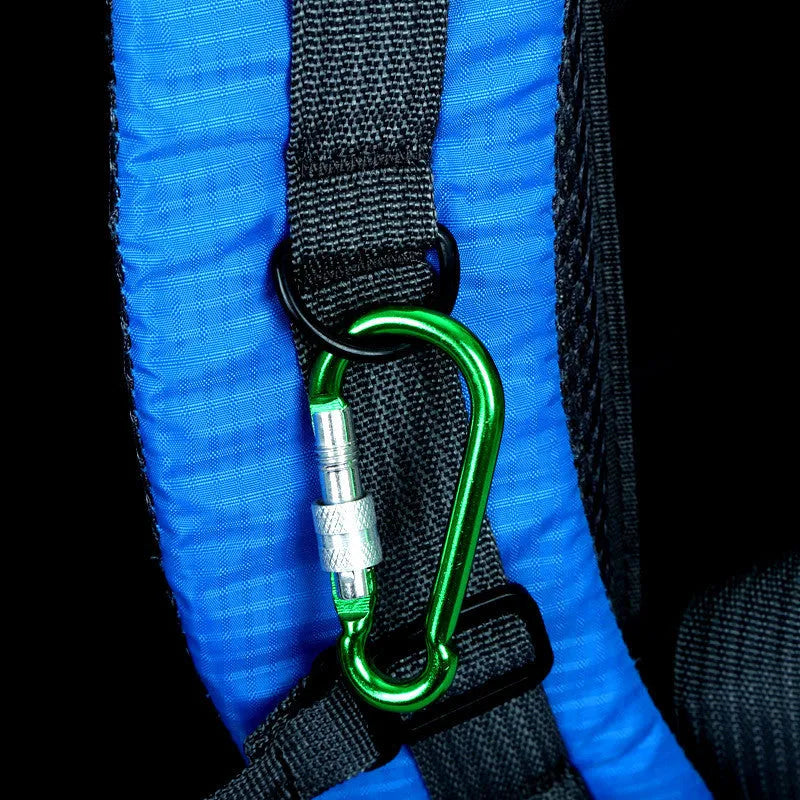 Large green Oxford cloth outdoor backpack with double straps, showing laptop compartment and ID holder.