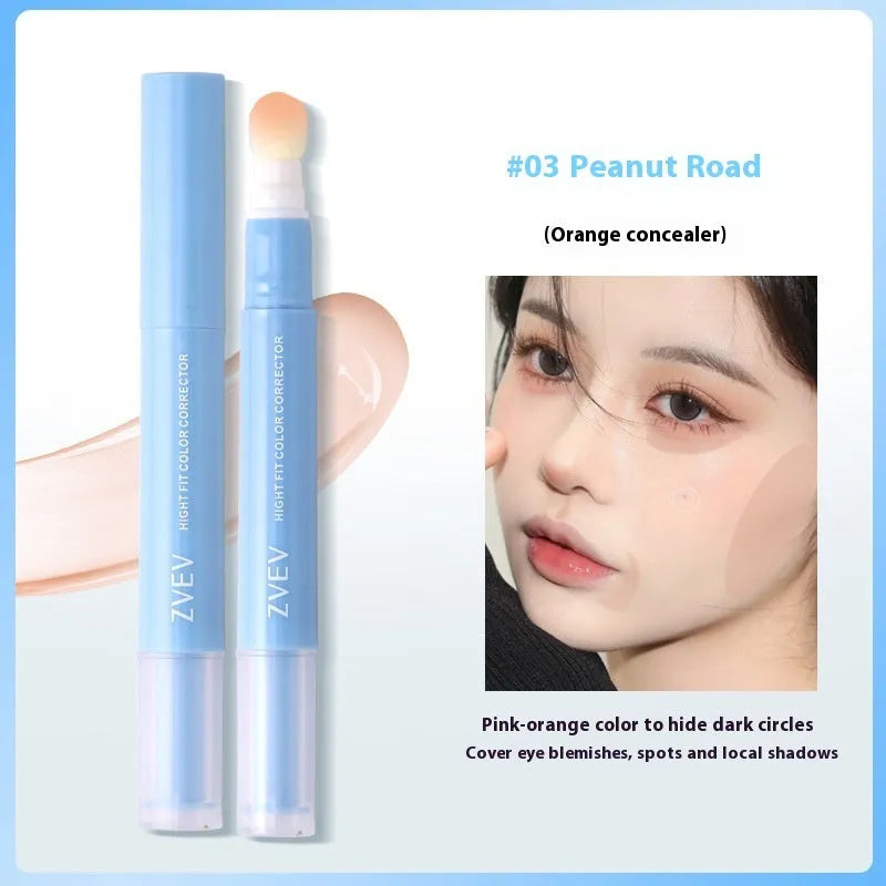 Concealer pen with sponge brush head applicator and cream in three shade options.