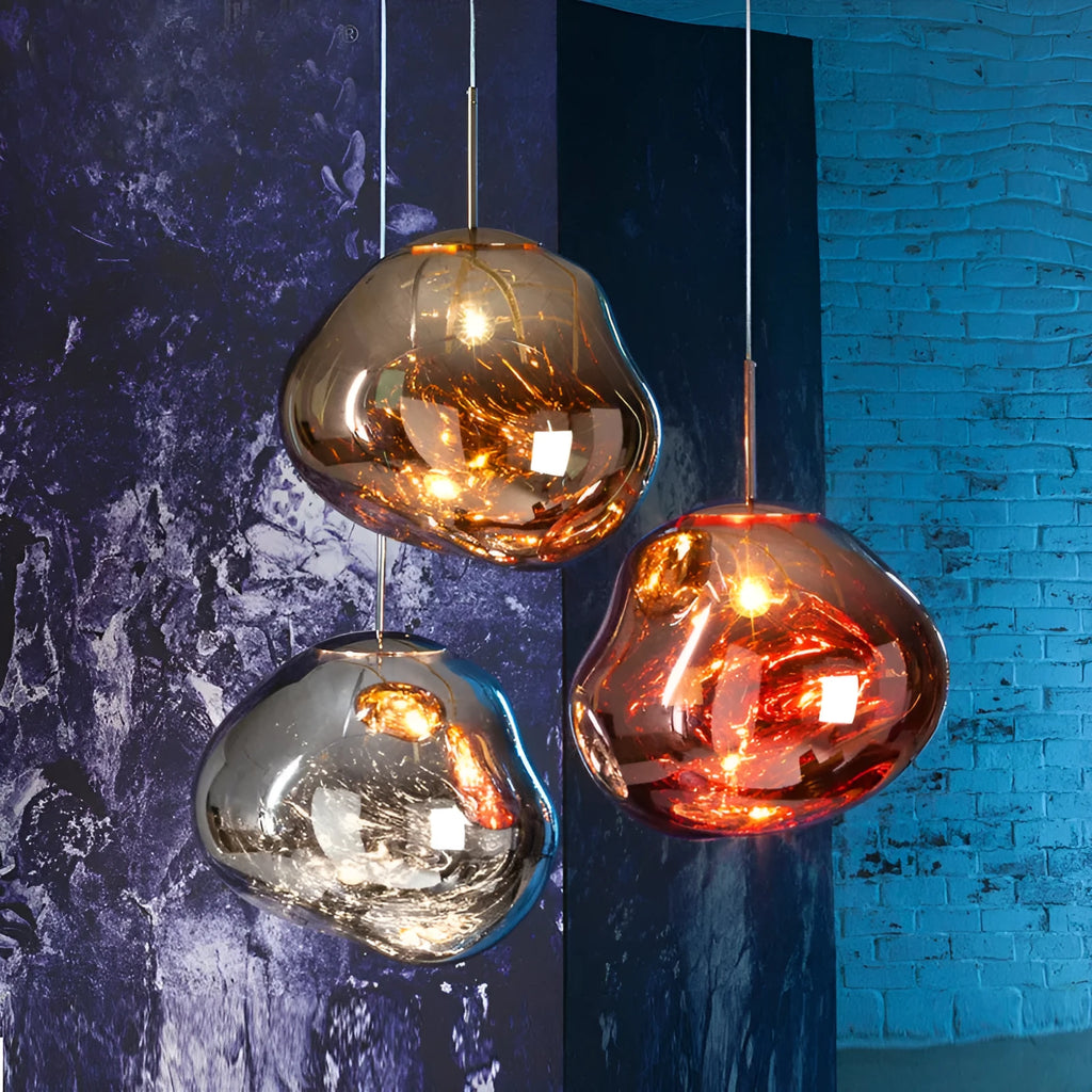 Nordic postmodern lava lamp bedside chandelier with irregular glass shade in gold silver or wine red